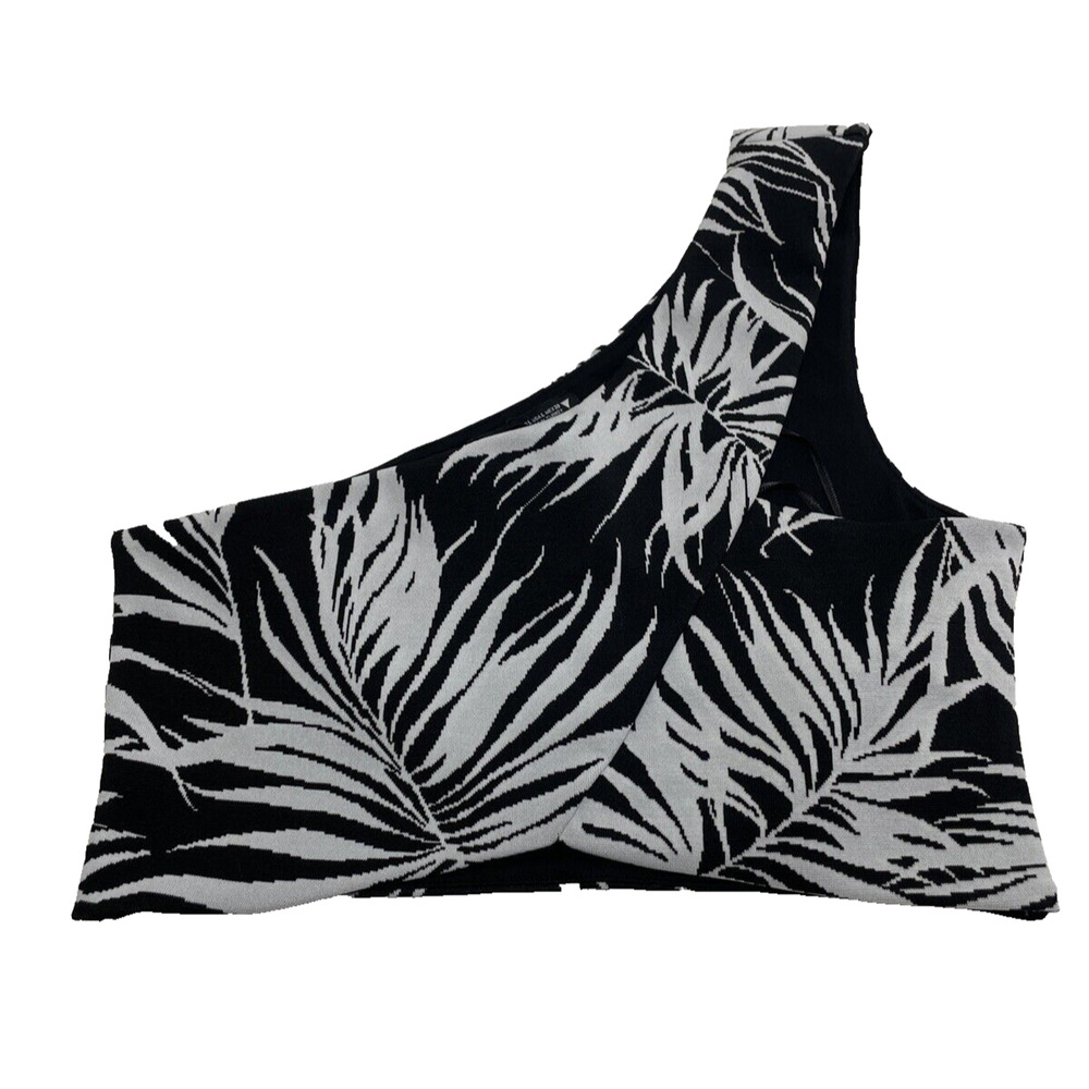 NWT Zara Black & White Fern Tropical Crop Tank Top Shirt‎ Off the Shoulder New L